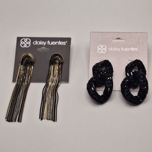 Daisy Fuentes Statement Earring Bundle – Gold Tassel & Black Beaded – New